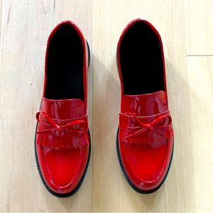 NWOT Red Patent Leather Fringed Driving Loafer